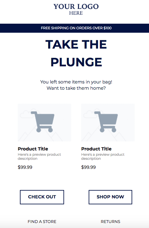 Hive.co Take The Plunge Abandoned Cart Template